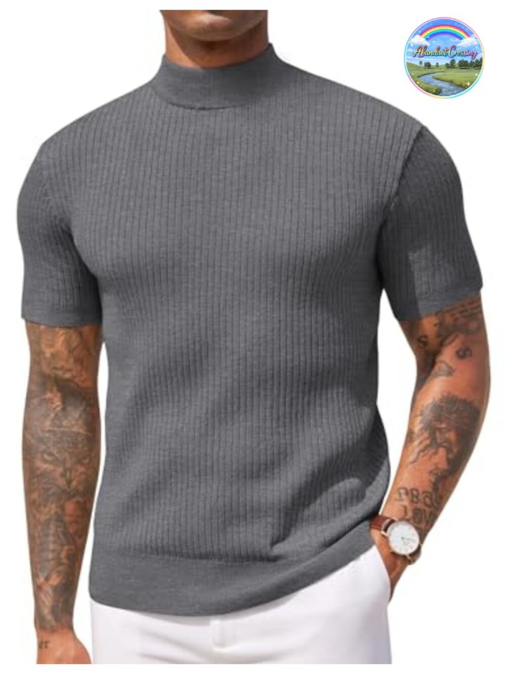 Mock Turtleneck Short Sleeve Ribbed Knit Pullover Sweater Regular Fit Casual